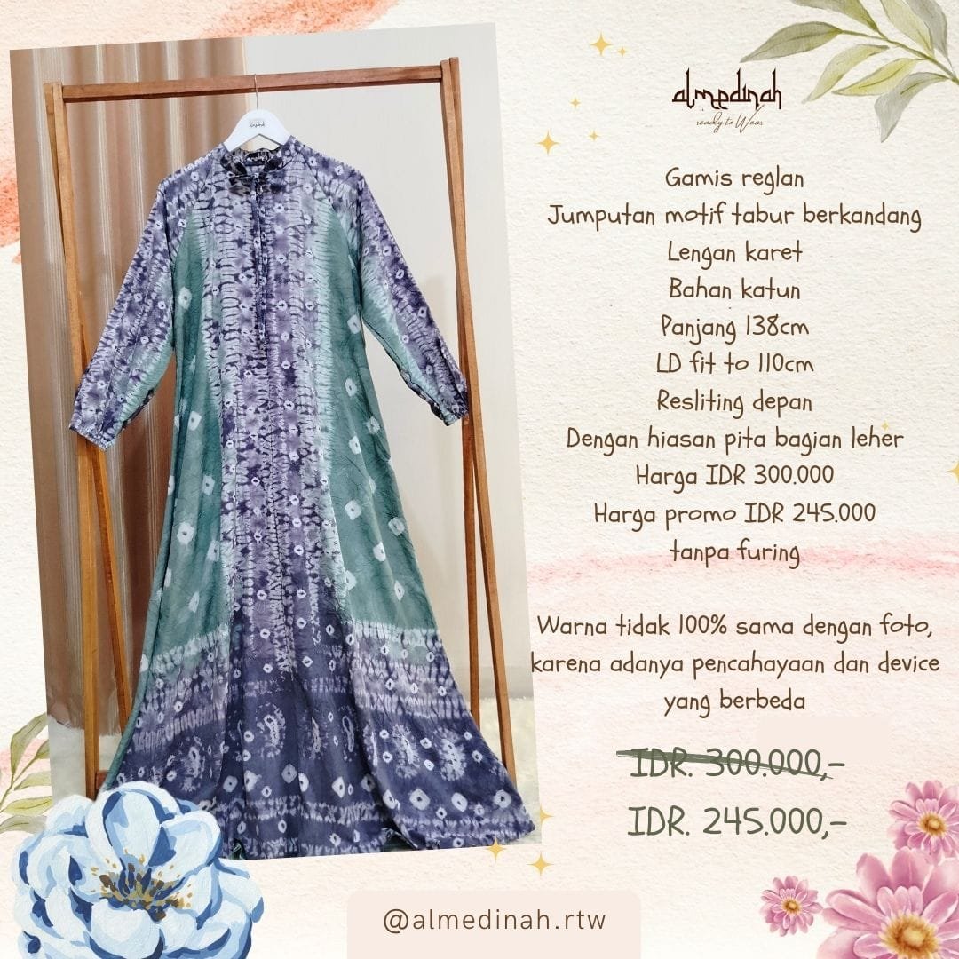 Gamis reglan jumputan motif tabur palembang